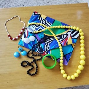 1960's Retro Colorful Clutch Bag and Matching Retro Jewelry Bundle NOS